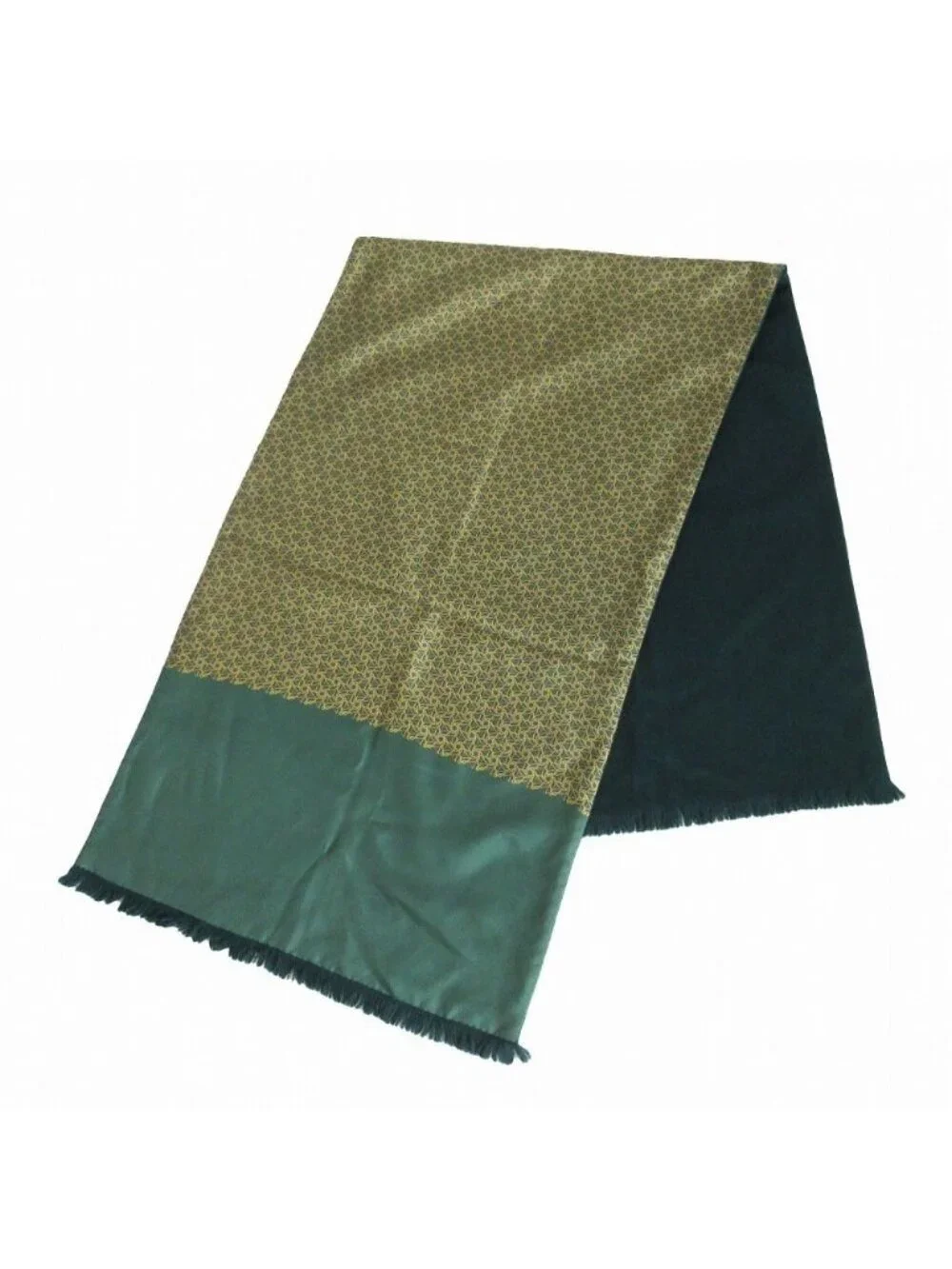 Hermes Scarf Geometric Pattern Angora Silk Reversible Large Shawl Green